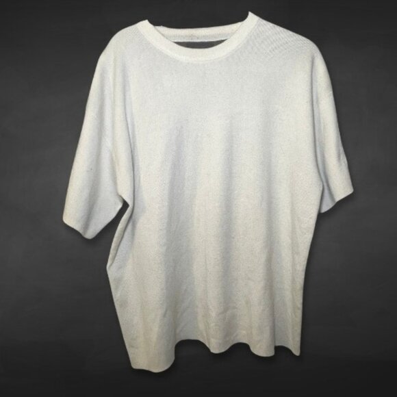 Oak + Fort Knit Top Two-Tone Design‎ Cream Accents Short-sleeve Olive Cream M M - Picture 1 of 8
